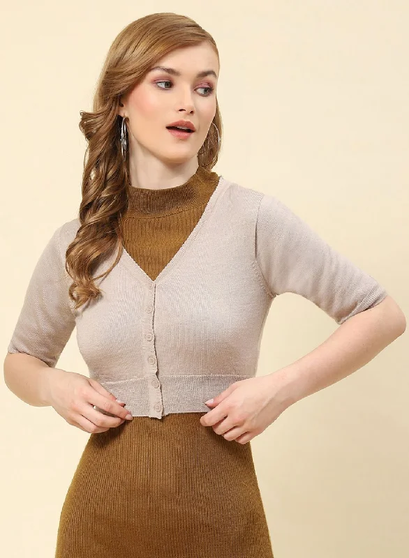 Women Beige Solid Pure wool Blouse