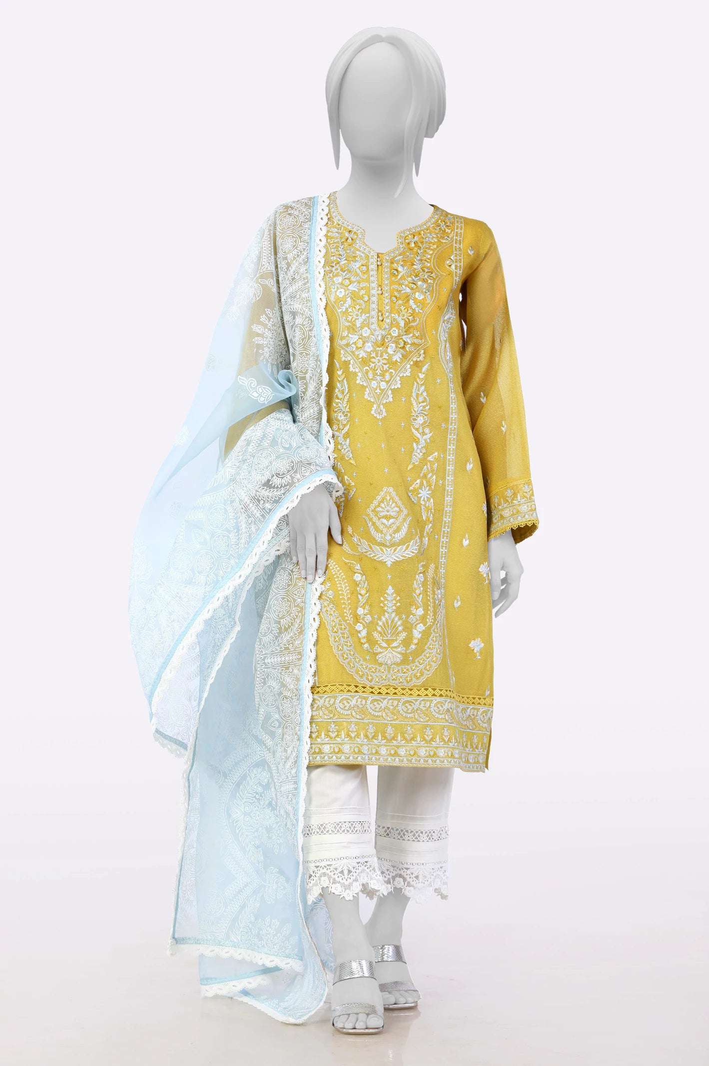 Yellow Embroidered Kurti With Dupatta